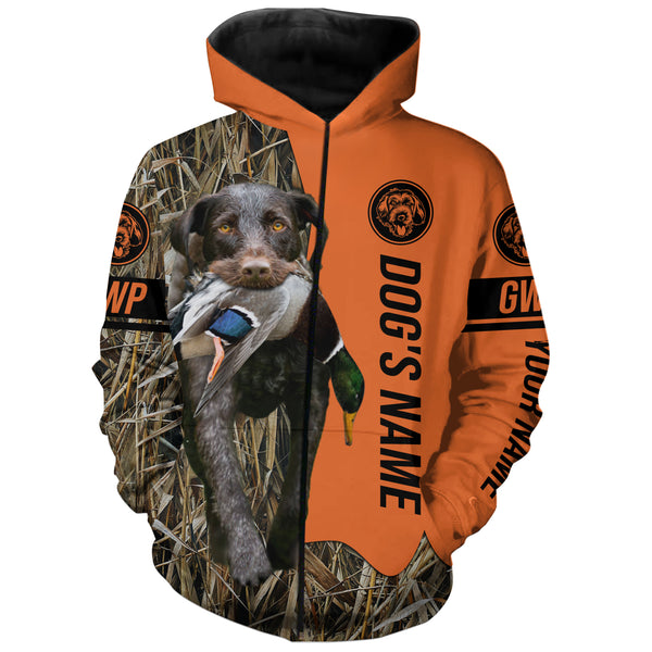 German Wirehaired Pointers GWP Hunting Dog Customized Name Zip Up Hoodie Shirt for Hunters FSD4082