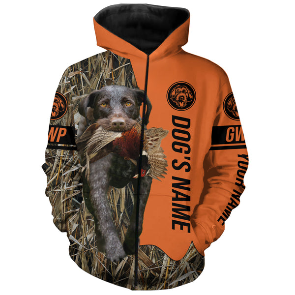 German Wirehaired Pointers GWP Hunting Dog Customized Name Zip Up Hoodie Shirt for Hunters FSD4082