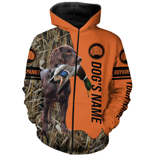 Boykin Spaniel Hunting Dog Customized Name Zip Up Hoodie Shirt for Hunters FSD4084