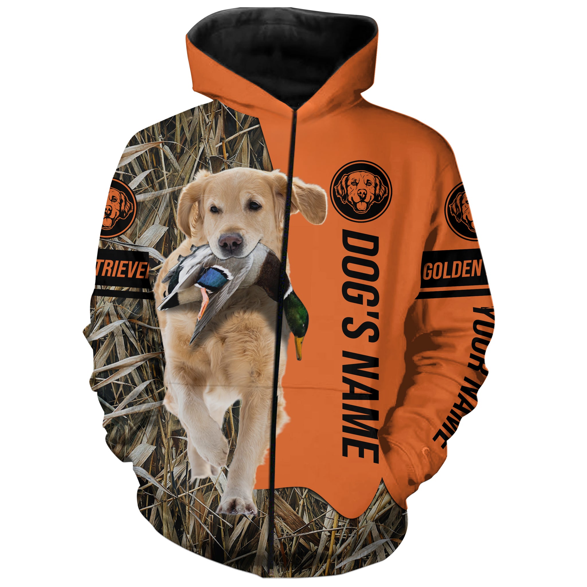 Golden Retriever Hunting Dog Customized Name Zip Up Hoodie Shirt for Hunters FSD4085
