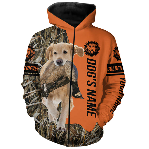 Golden Retriever Hunting Dog Customized Name Zip Up Hoodie Shirt for Hunters FSD4085