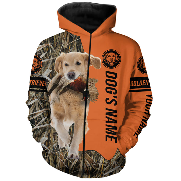 Golden Retriever Hunting Dog Customized Name Zip Up Hoodie Shirt for Hunters FSD4085