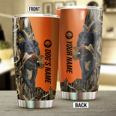 Black Labrador Retriever Birds & Deer shed Hunting Dog Custom name Stainless Steel Tumbler Cup FSD4284