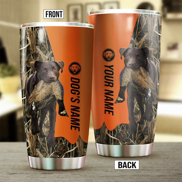 Chocolate Labrador Retriever Birds & Deer shed Hunting Dog Custom name Stainless Steel Tumbler Cup FSD4286