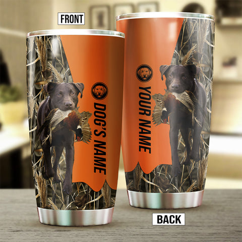 Chocolate Labrador Retriever Birds & Deer shed Hunting Dog Custom name Stainless Steel Tumbler Cup FSD4286