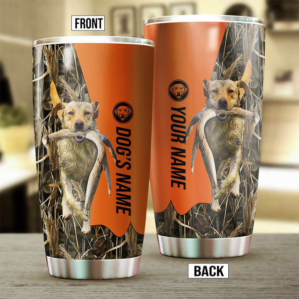 Yellow Labrador Retriever Birds & Deer shed Hunting Dog Custom name Stainless Steel Tumbler Cup FSD4287