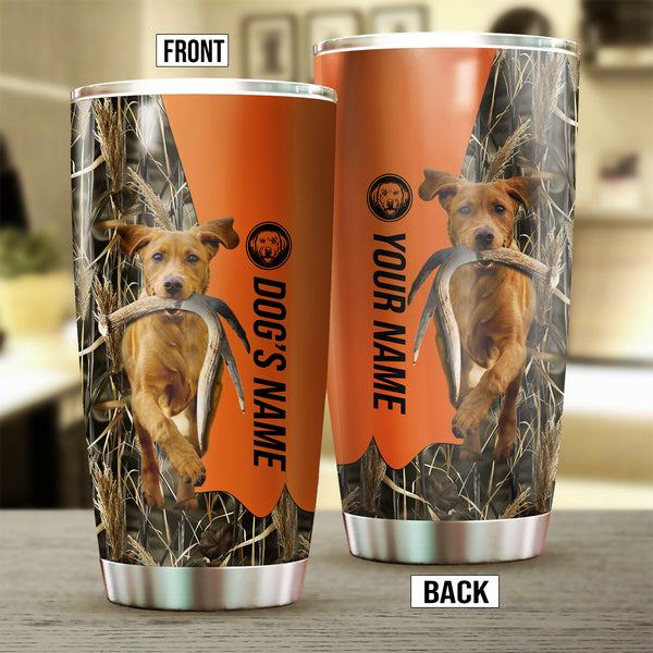 Fox Red Labrador Retriever Birds & Deer shed Hunting Dog Custom name Stainless Steel Tumbler Cup FSD4290