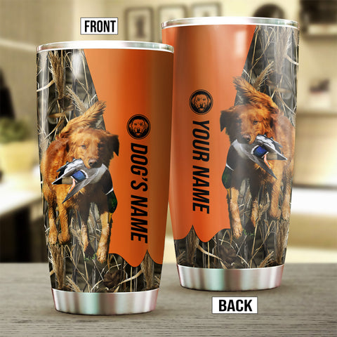 Red Golden Retriever Birds & Deer shed Hunting Dog Custom name Stainless Steel Tumbler Cup FSD4293