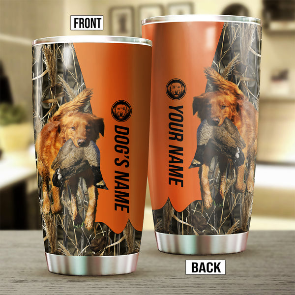 Red Golden Retriever Birds & Deer shed Hunting Dog Custom name Stainless Steel Tumbler Cup FSD4293