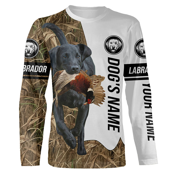 Pheasant Hunting with Labrador Retriever Dog Custom Name Camo Full Printing Shirts, Black Lab Hunting Partner FSD2653