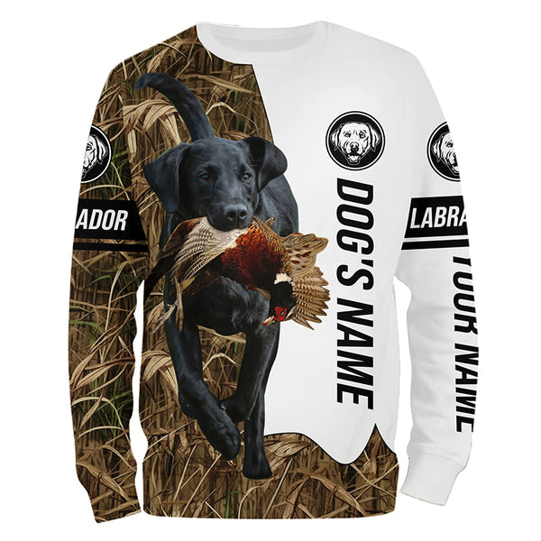 Pheasant Hunting with Labrador Retriever Dog Custom Name Camo Full Printing Shirts, Black Lab Hunting Partner FSD2653