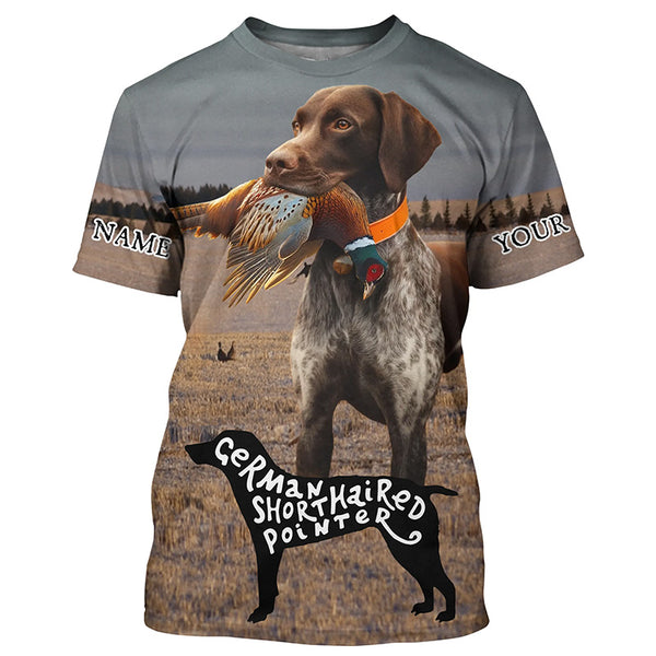 German Shorthaired Pointer Pheasant Hunting Dog Custom Name All over print Shirts, Hunting Gifts FSD4458
