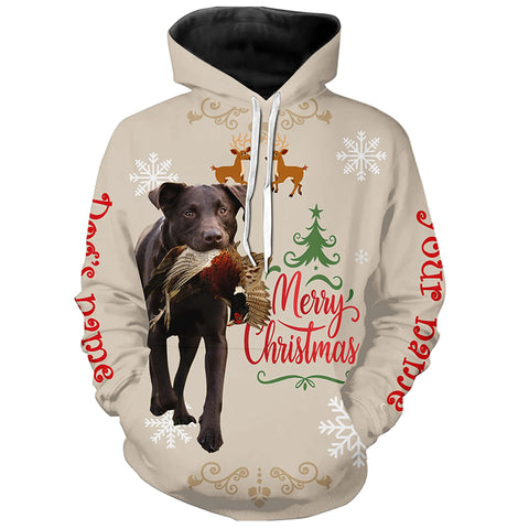 Christmas Chocolate Labrador Retriever Hunting Dog Custom Name Shirts, Gifts for Hunters FSD4611