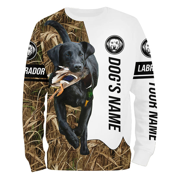 Duck Hunting with Labrador Retriever Dog Custom Name Camo Full Printing Shirts, Black Lab Hunting Partner FSD2654