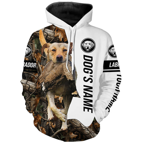 Goose Hunting with Yellow Labrador Retriever Dog Custom Name Camo Full Printing Shirts, Hoodie - Goose Hunting Gifts FSD2843