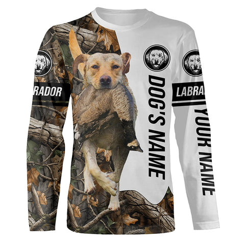 Goose Hunting with Yellow Labrador Retriever Dog Custom Name Camo Full Printing Shirts, Hoodie - Goose Hunting Gifts FSD2843