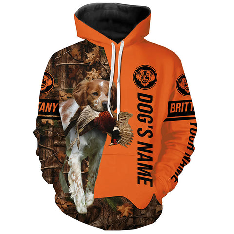 Pheasant Hunting with Dogs Brittany Customize Name Shirts for Bird Hunter, Brittany Spaniel shirt FSD4030