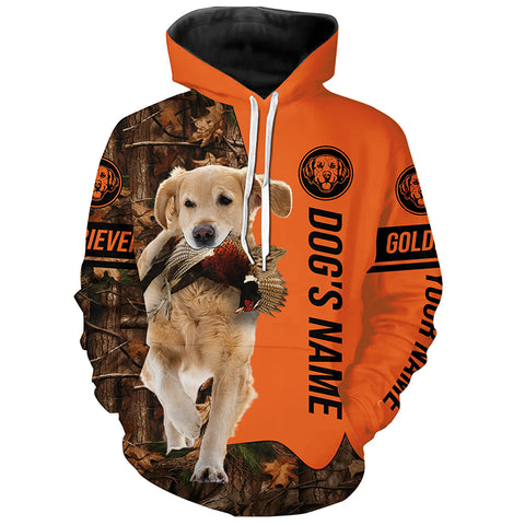 Pheasant Hunting with Dog Golden Retriever customize Name Shirts for Bird Hunter, Retriever shirt FSD4035