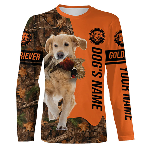 Pheasant Hunting with Dog Golden Retriever customize Name Shirts for Bird Hunter, Retriever shirt FSD4035