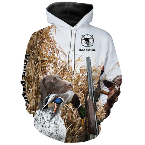 Duck hunting with Dog German Shorthaired Pointer Custom Name All over print Shirts, Duck hunting gifts FSD4299