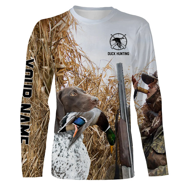 Duck hunting with Dog German Shorthaired Pointer Custom Name All over print Shirts, Duck hunting gifts FSD4299