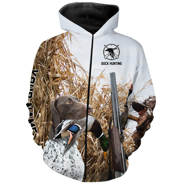 Duck hunting with Dog German Shorthaired Pointer Custom Name All over print Shirts, Duck hunting gifts FSD4299