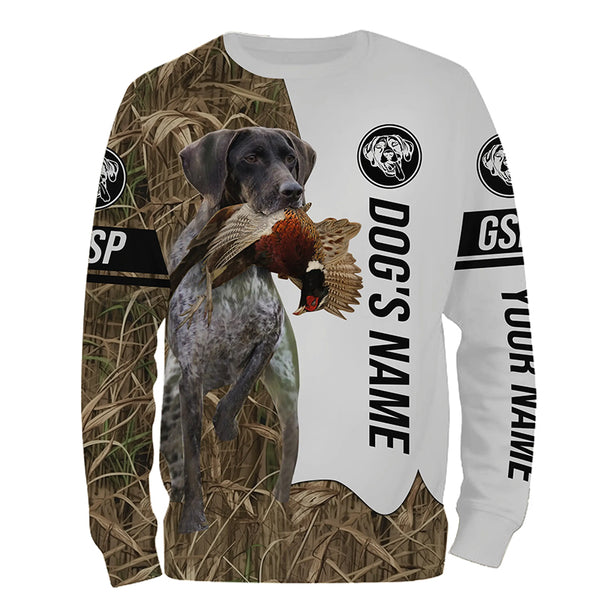 Pheasant Hunting with German Shorthaired Pointer Custom Name Camo Full Printing Shirts, GSP Dog Hunting Partner FSD2661