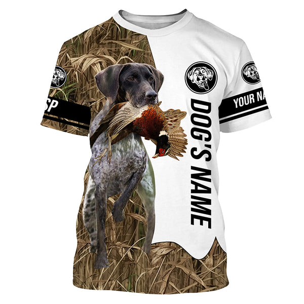 Pheasant Hunting with German Shorthaired Pointer Custom Name Camo Full Printing Shirts, GSP Dog Hunting Partner FSD2661