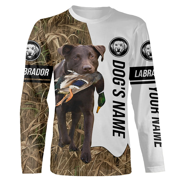 Duck Hunting with Labrador Retriever Dog Custom Name Camo Full Printing Shirts, Chocolate Lab Hunting Partner FSD2669