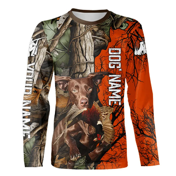 Solid Liver GSP Pheasant hunting Camouflage customized Name Shirts for Men FSD4764