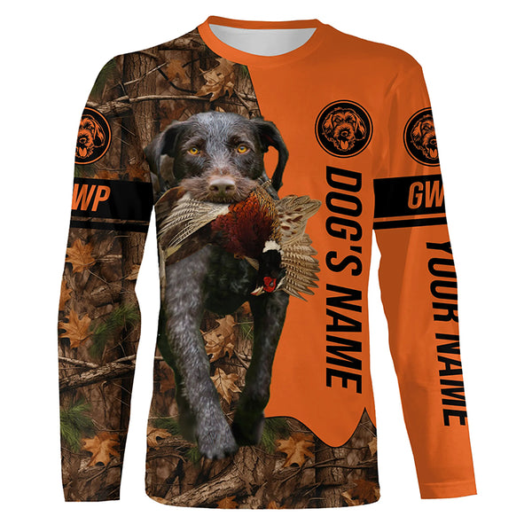 Pheasant Hunting with Dog German Wirehaired Pointers GWP Customize Name Shirts for Bird Hunter FSD4037