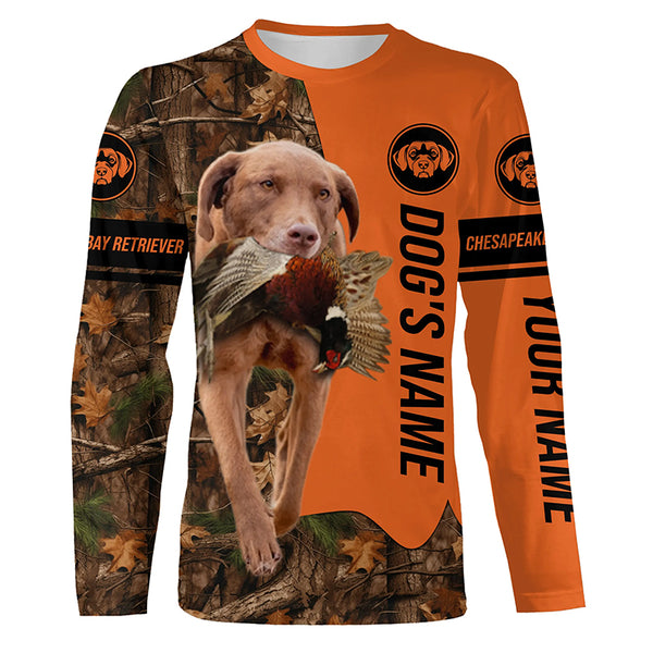 Pheasant Hunting with Dog Chesapeake Bay Retriever Customize Name Shirts for Bird Hunter FSD4040