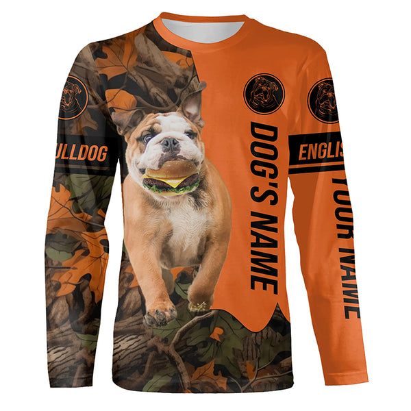 Funny English Bulldog with a Cheeseburger in mouth customize name All over print Shirt, Hoodie FSD4208