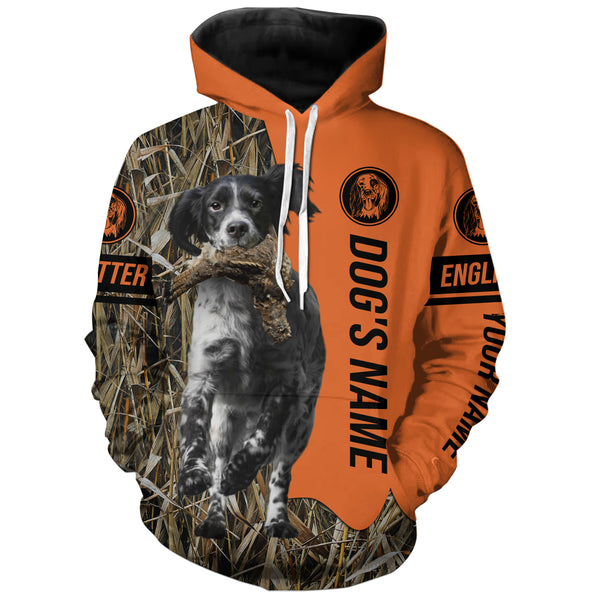 English Setter (black and white) Hunting Dog Customized Name Shirts for Hunters, Bird Hunting FSD4234