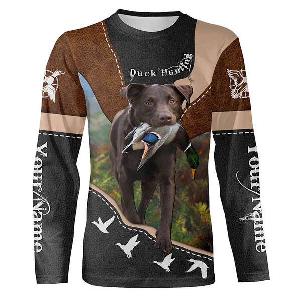 Chocolate Labs Duck Hunting with dog Custom Name all over print Shirts for Duck Hunters, Hunting gift FSD4107