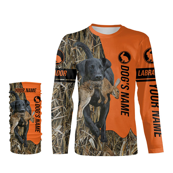 Rabbit Hunting with Dogs Black Labrador Retriever Customize Name Shirts, Black labs hunting dog shirt FSD3596