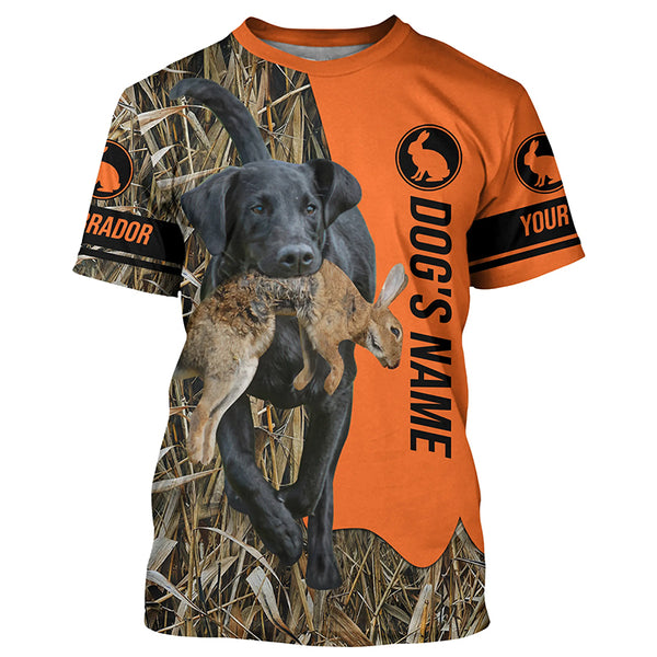 Rabbit Hunting with Dogs Black Labrador Retriever Customize Name Shirts, Black labs hunting dog shirt FSD3596