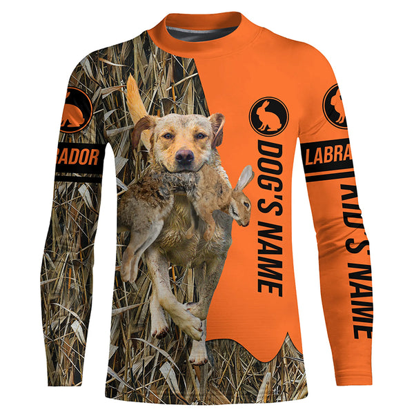 Rabbit Hunting with Dogs Yellow Labrador Retriever Customize Name Shirts, Rabbit hunting gift FSD3597