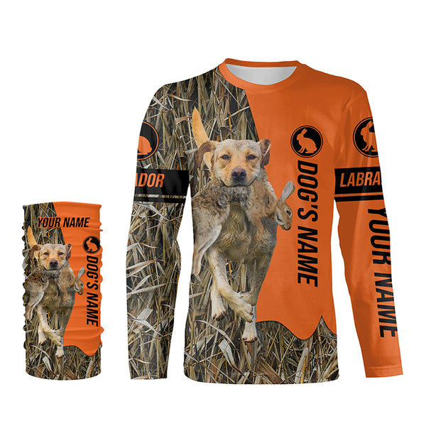 Rabbit Hunting with Dogs Yellow Labrador Retriever Customize Name Shirts, Rabbit hunting gift FSD3597