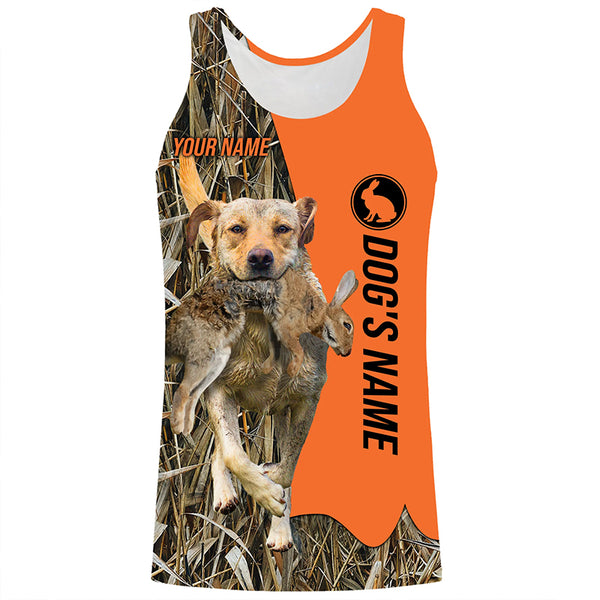 Rabbit Hunting with Dogs Yellow Labrador Retriever Customize Name Shirts, Rabbit hunting gift FSD3597