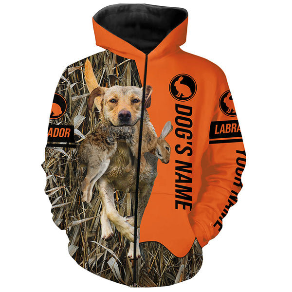 Rabbit Hunting with Dogs Yellow Labrador Retriever Customize Name Shirts, Rabbit hunting gift FSD3597