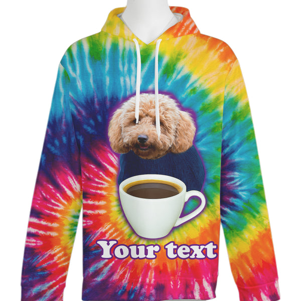 Funny Tie-Dye Dog & Coffee Hoodie – Custom Dog Face FSD4766