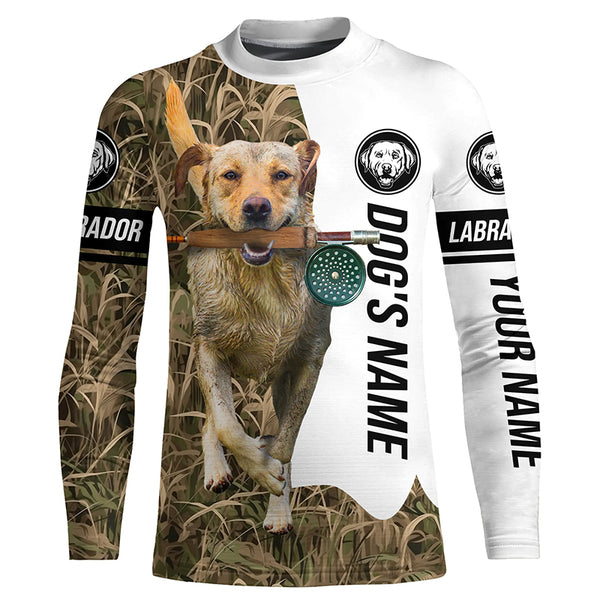 Dog with Fishing Rod Best water dogs yellow Lab custom Name UV protection Shirts, Fishing gift FSD3880