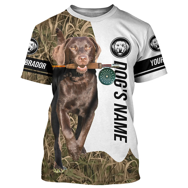 Dog with Fishing Rod Best water dogs chocolate Lab custom Name UV protection Shirts, Fishing gift FSD3881