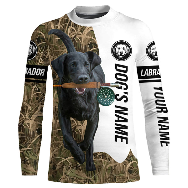 Dog with Fishing Rod Best water dogs black Lab custom Name UV protection Shirts, Fishing gift FSD3882