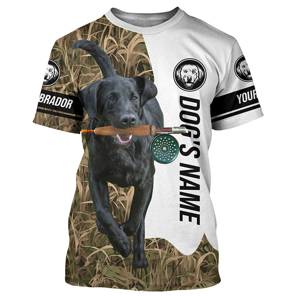Dog with Fishing Rod Best water dogs black Lab custom Name UV protection Shirts, Fishing gift FSD3882