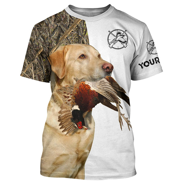 Pheasant Hunting With Dog Yellow Labrador Retriever Custom Name All Over Printed Shirts - Personalized Hunting Gifts FSD1908