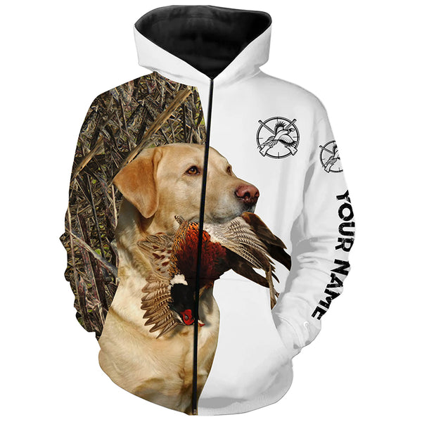 Pheasant Hunting With Dog Yellow Labrador Retriever Custom Name All Over Printed Shirts - Personalized Hunting Gifts FSD1908