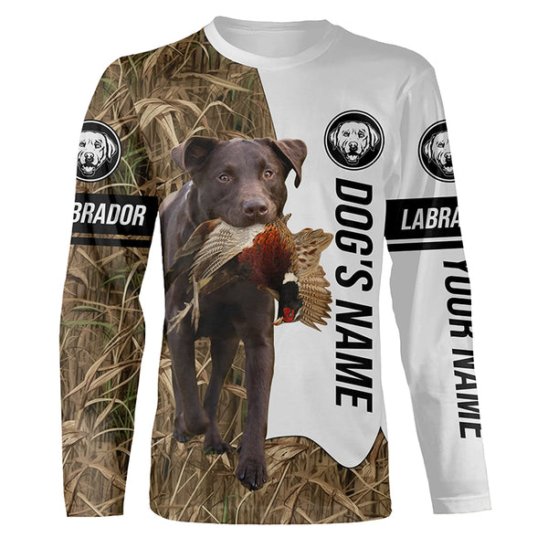 Pheasant Hunting with Chocolate Labrador Retriever Dog Custom Name Camo Full Printing Shirts, Chocolate Lab Best Hunting Dog FSD2677