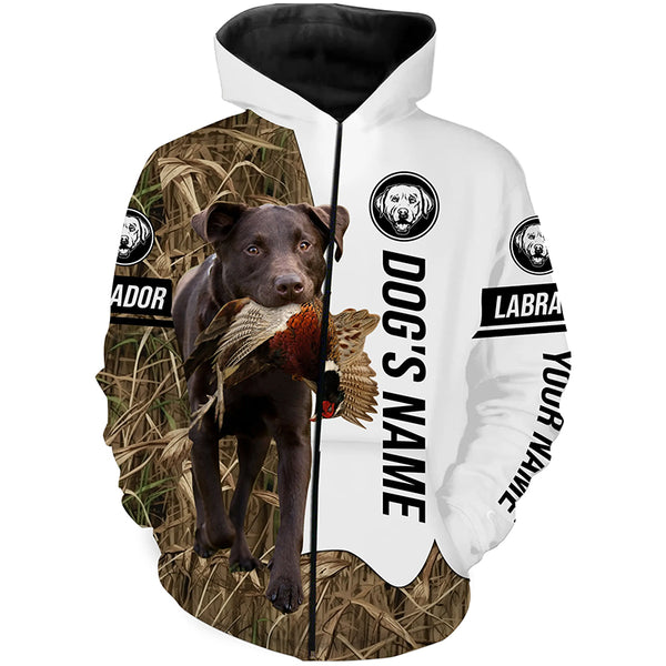 Pheasant Hunting with Chocolate Labrador Retriever Dog Custom Name Camo Full Printing Shirts, Chocolate Lab Best Hunting Dog FSD2677
